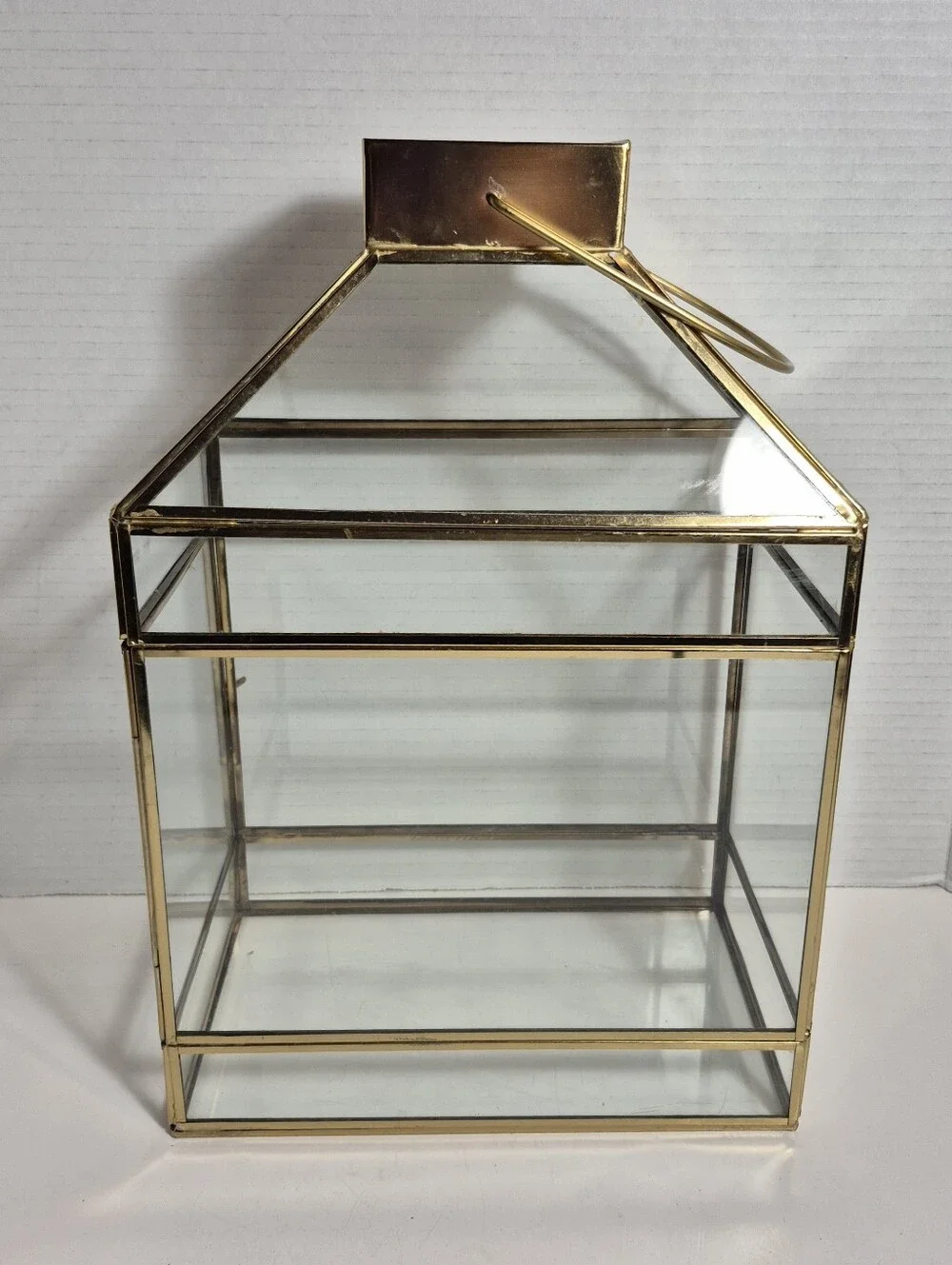 Lantern Candle Holder Large Brass and Glass Pillar or Tealight by Hubsch HTF